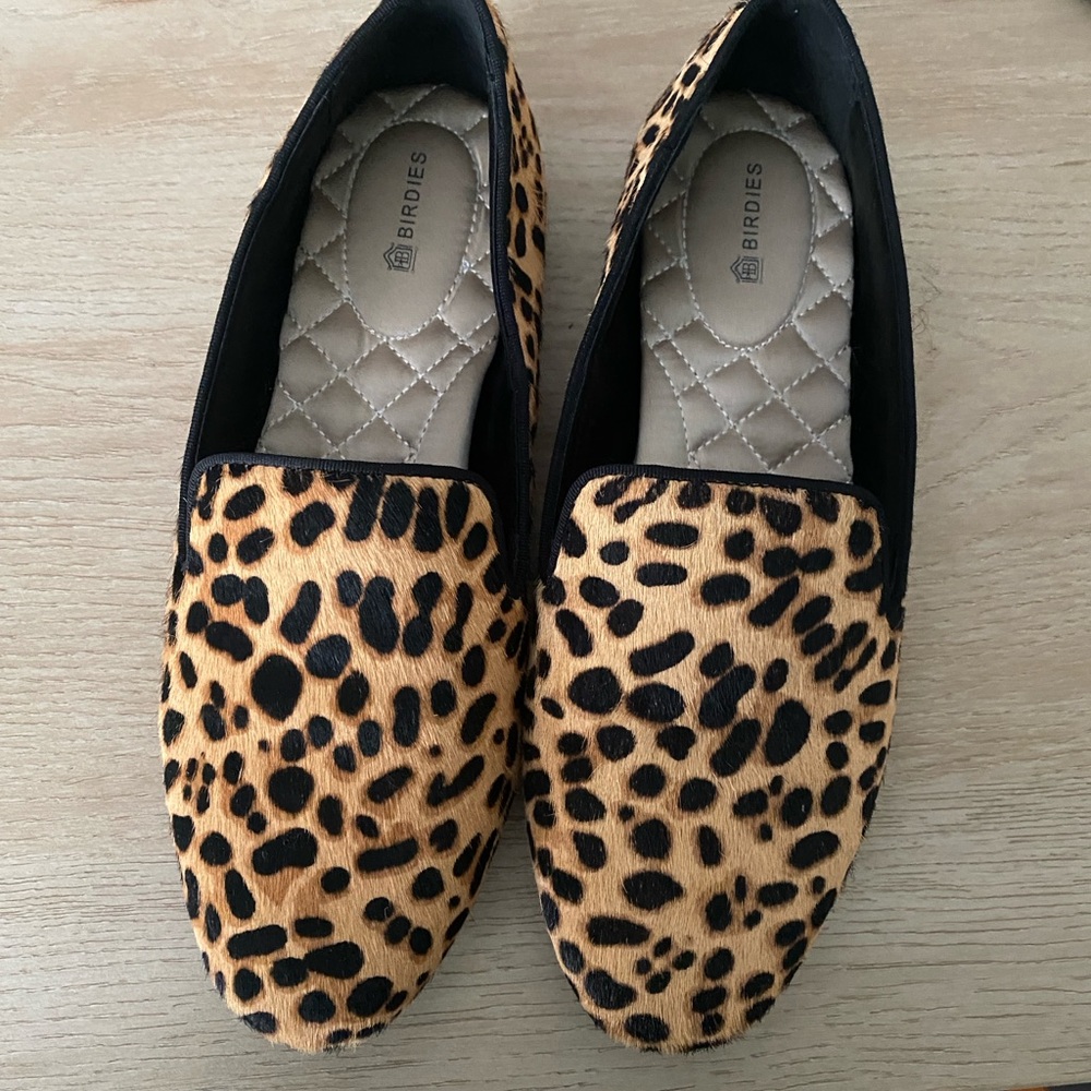 Birdies The Starling Leopard Calf Hair Slip On Loafers